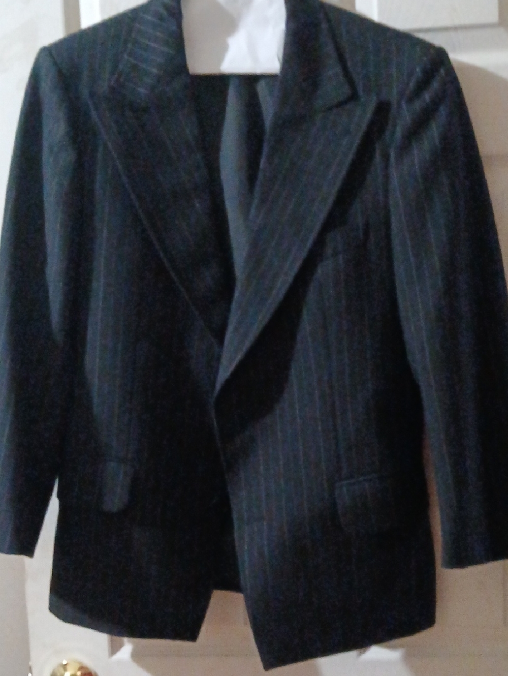 Men's Black Pinstripe Two-Button Suit Jacket